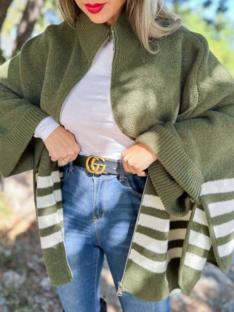 Zip-Up Cardigan | Olive