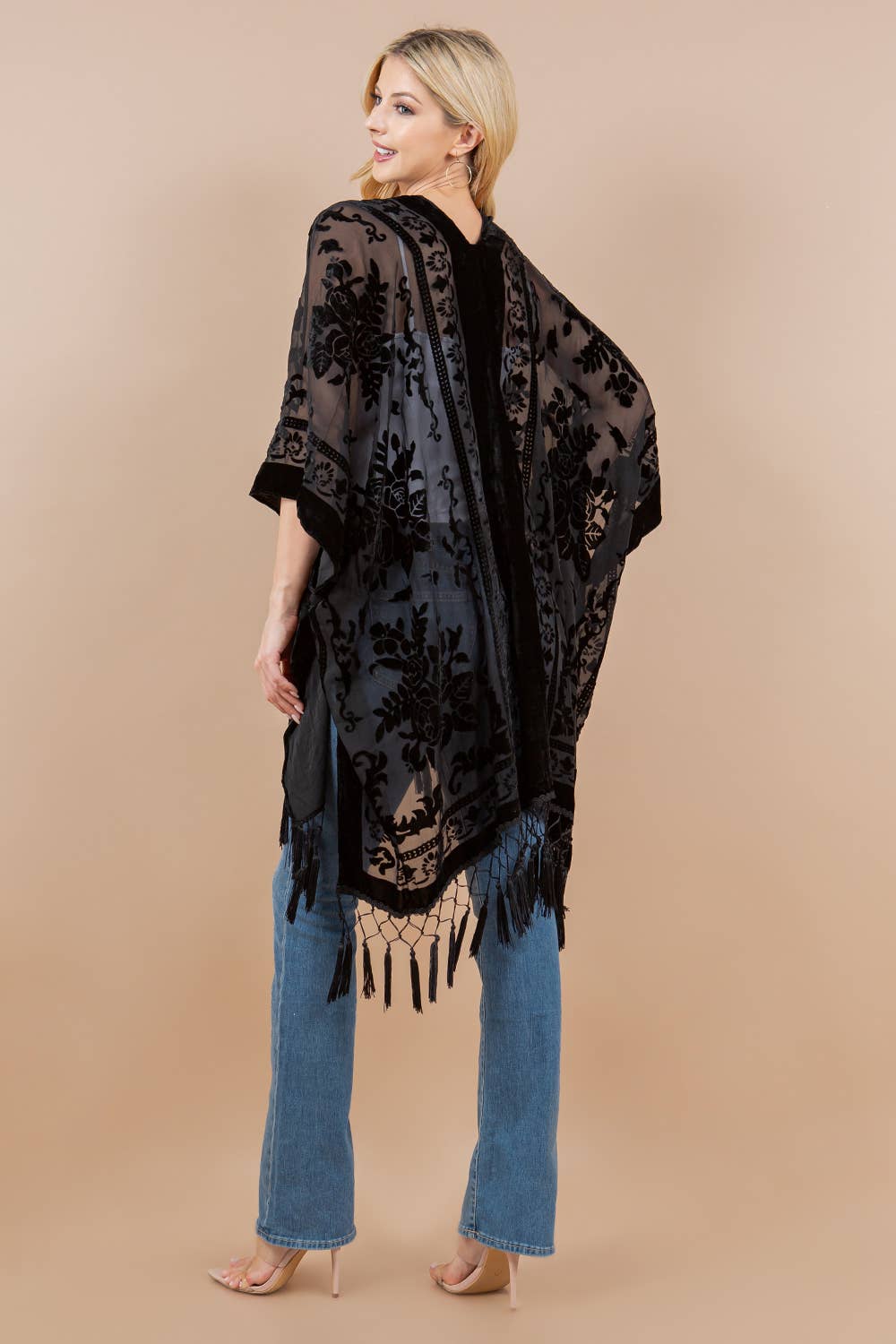 Kimono | Velvet Burnout | Black Fringe