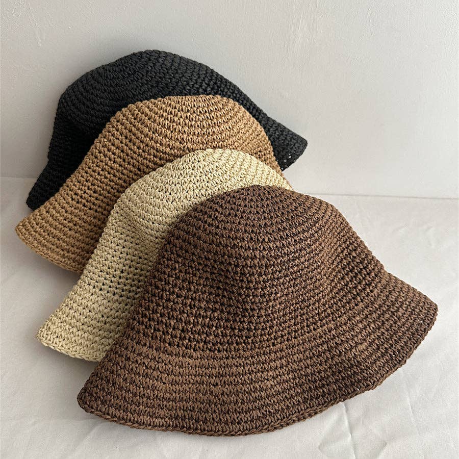 Foldable Raffia Bucket Hat | Beige