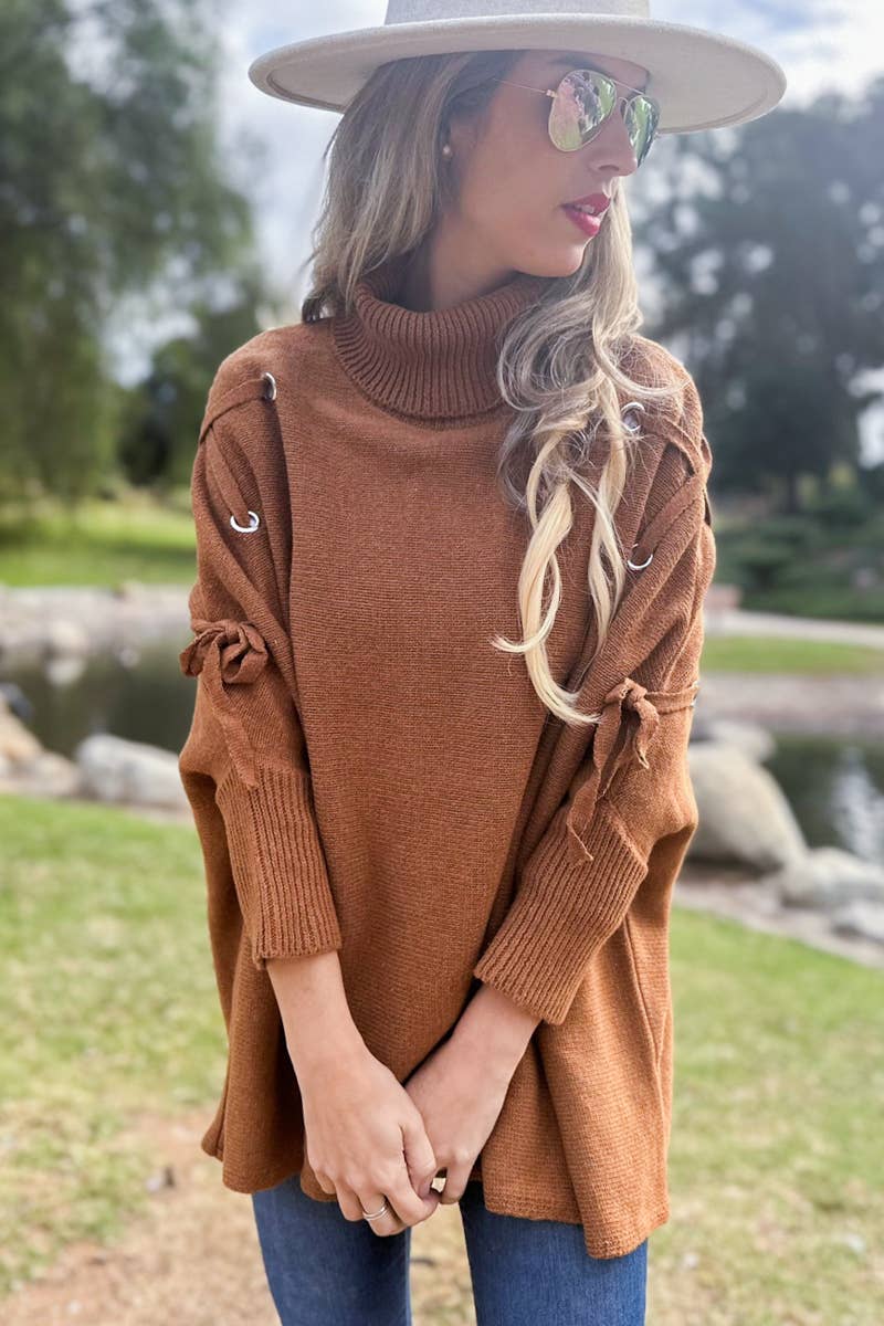 Sweater | Lace Up | Cognac