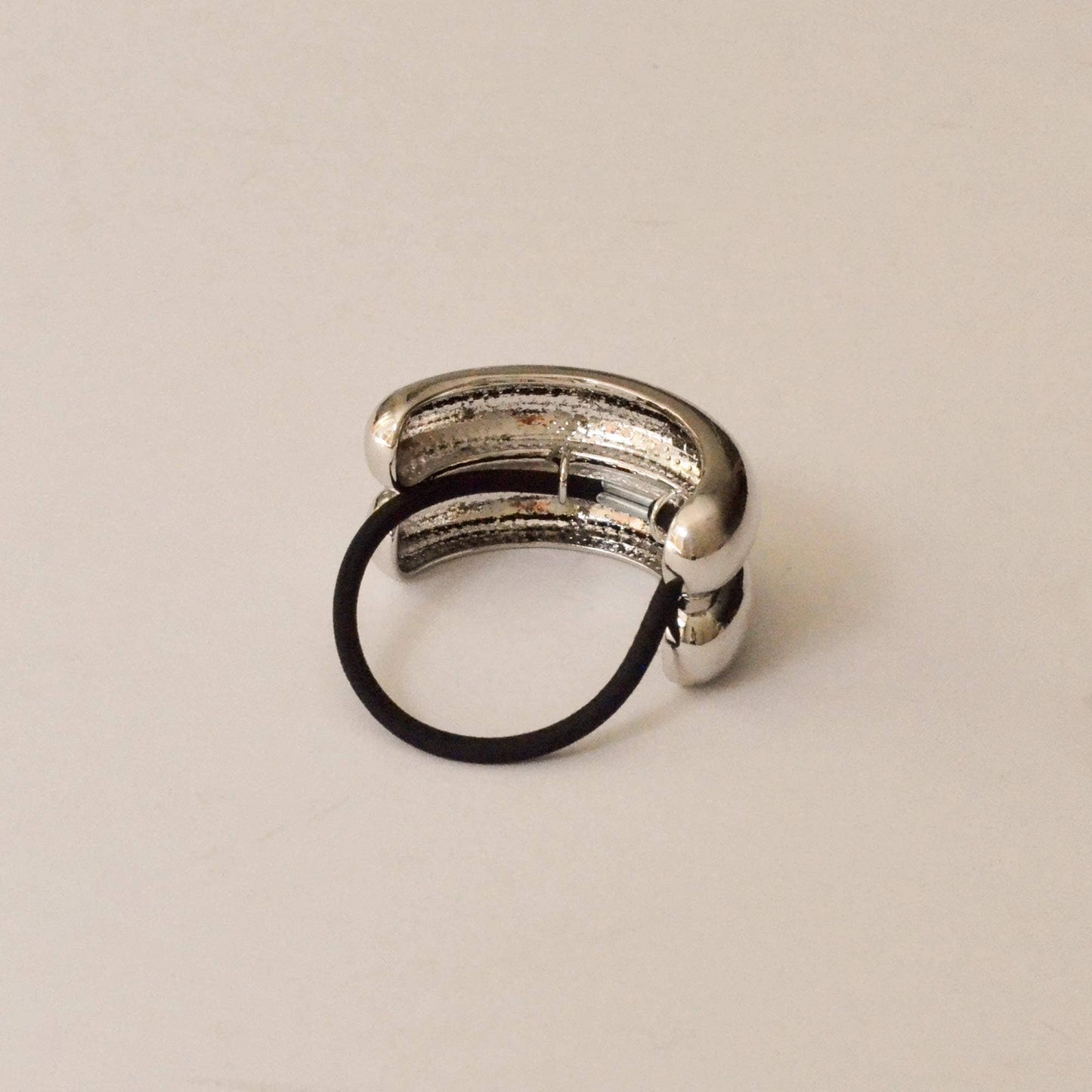 Wide Double Arch Metal Ponytail Hair Tie | Silver
