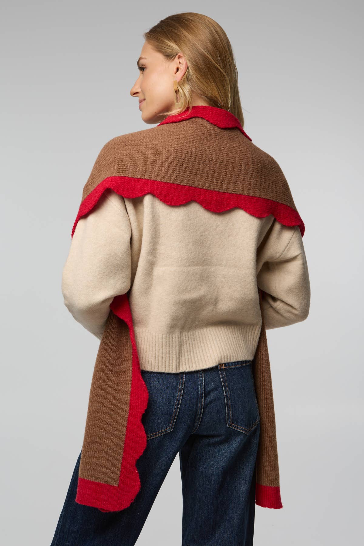 Scallop Trim Knit Scarf | Camel