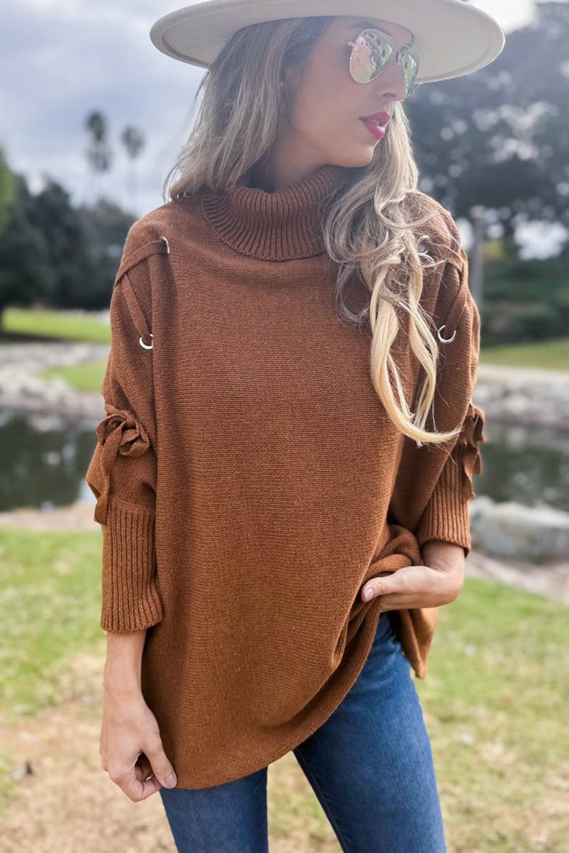 Sweater | Lace Up | Cognac