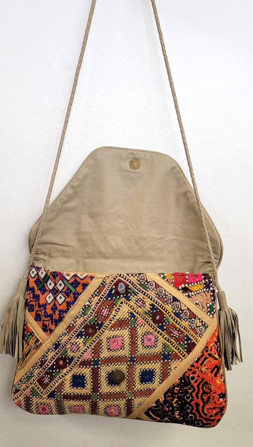 Boho Leather Crossbody Clutch Bag
