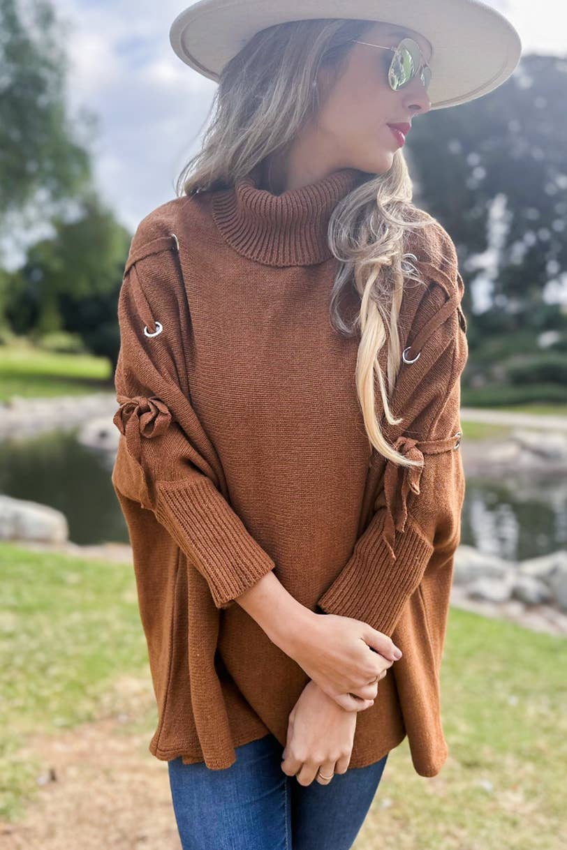 Sweater | Lace Up | Cognac