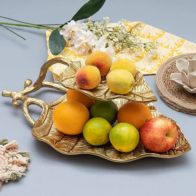 Gold Leaf Serving Tray | 2-Tier Centerpiece