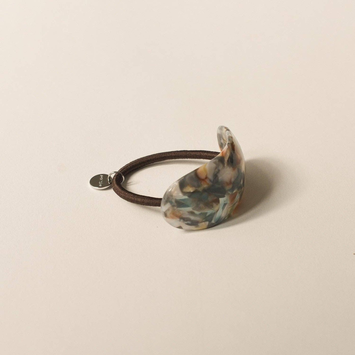 Curved Oval Resin Ponytail Hair Tie | Blue Marble