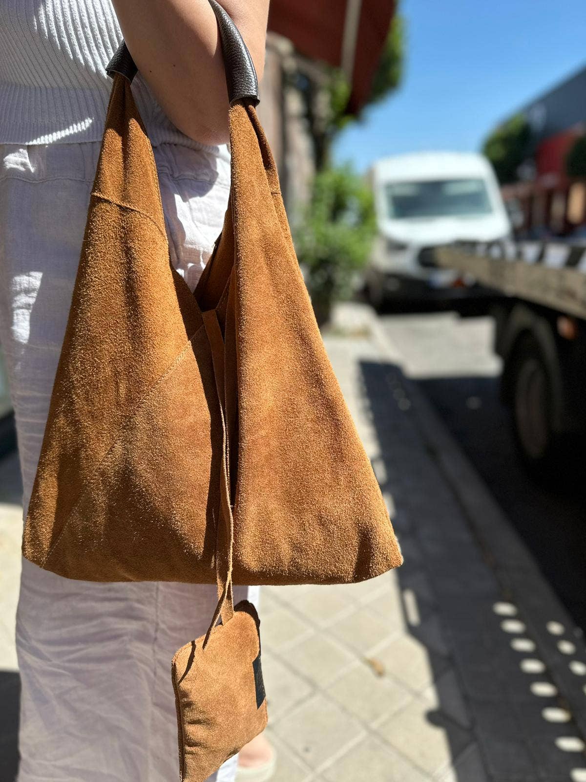 Women's Suede Leather Shoulder Bag with Purse: Mustard