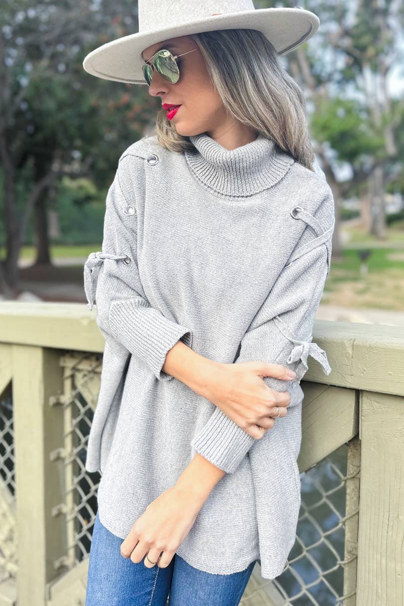 Sweater | Lace Up | Gray