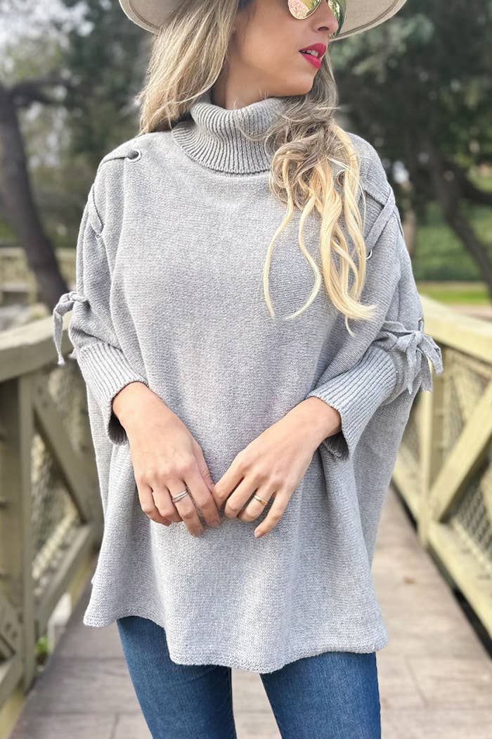 Sweater | Lace Up | Gray