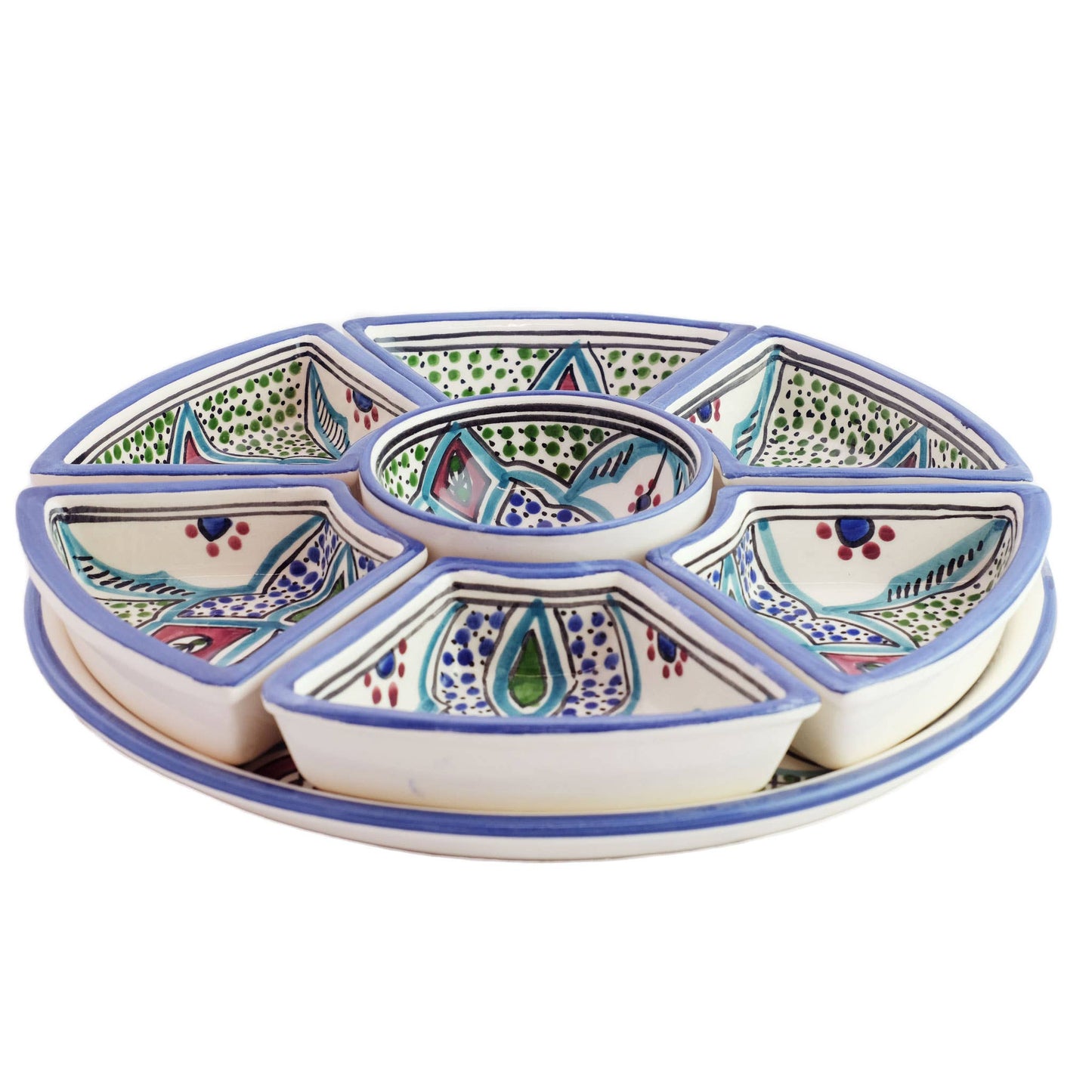 Hand Painted Ceramic Tapas Chip and Dip Server
