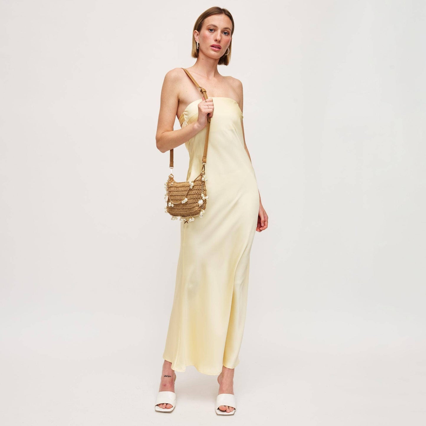Shell Charm Raffia Handbag | Natural