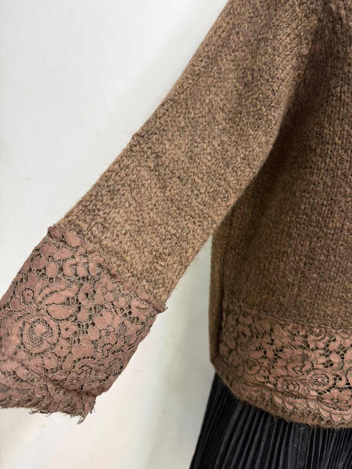Lace-Trim Funnel Neck Sweater
