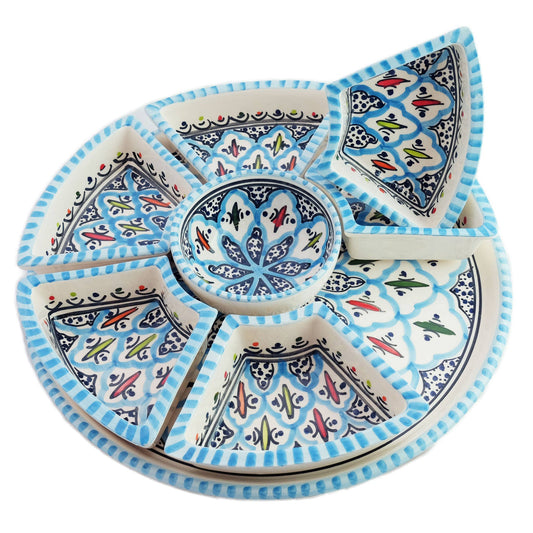 Hand Painted Ceramic Tapas Chip and Dip Server