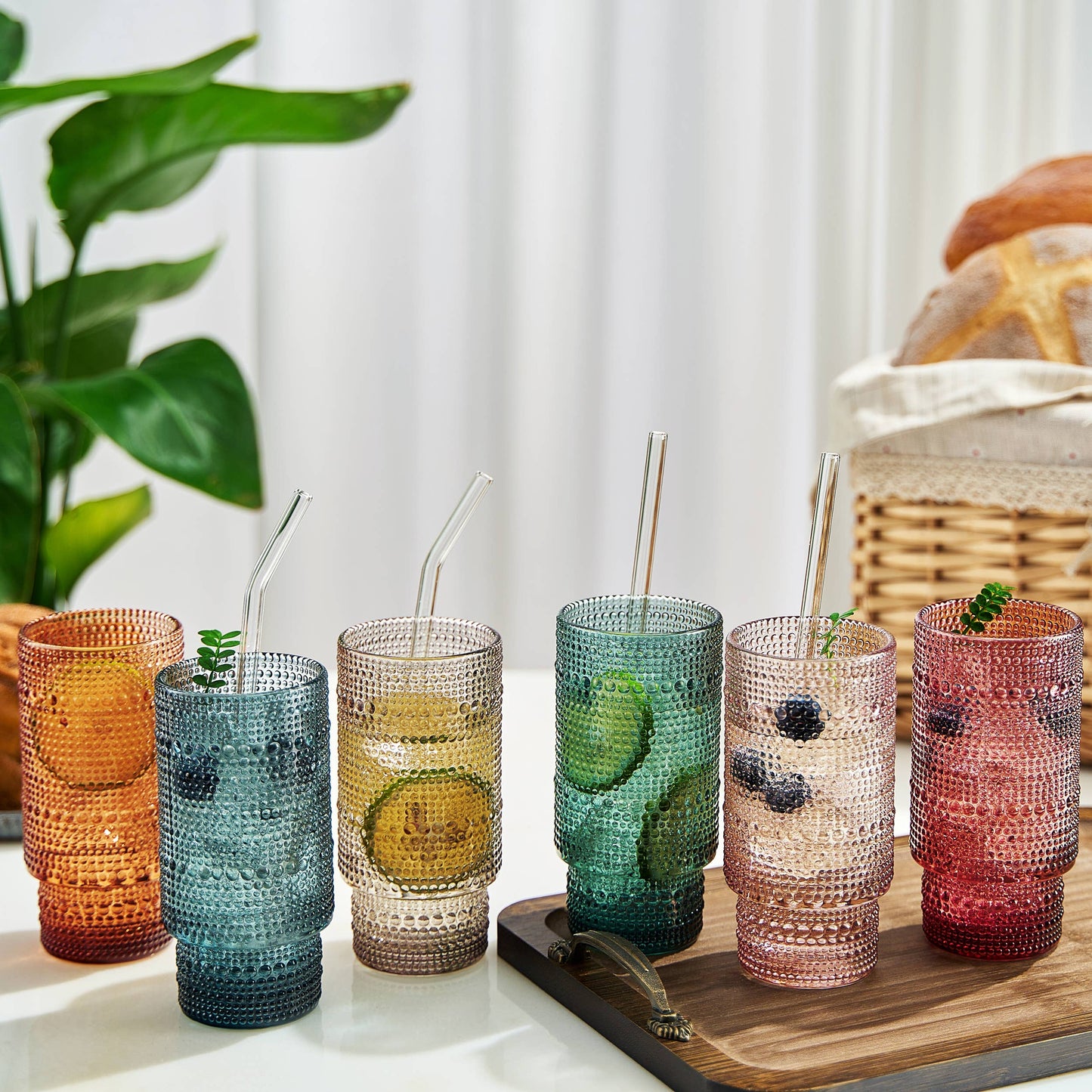 Muted Vintage Old-Fashioned Glasses | Set of 6 | With Glass Straws