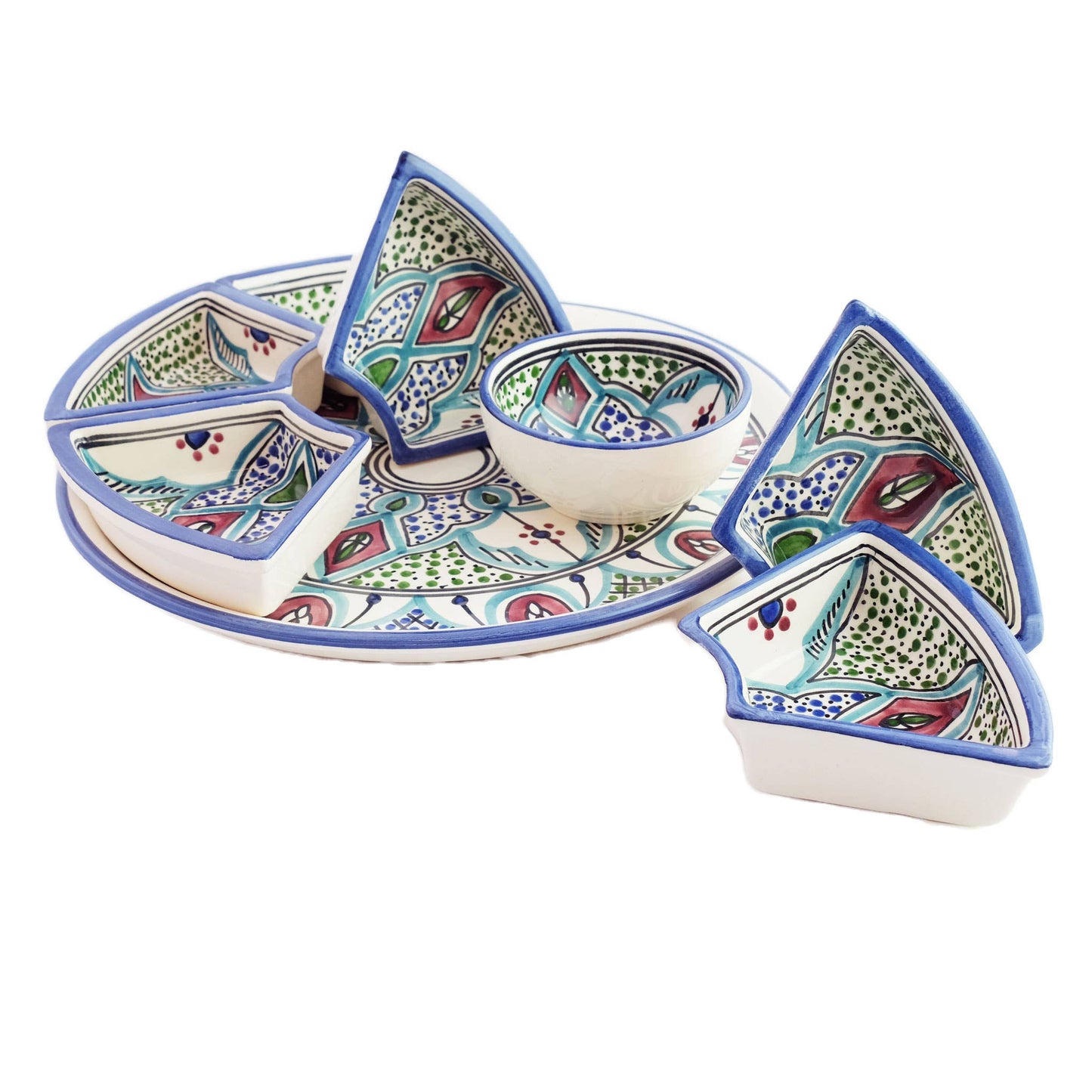 Hand Painted Ceramic Tapas Chip and Dip Server