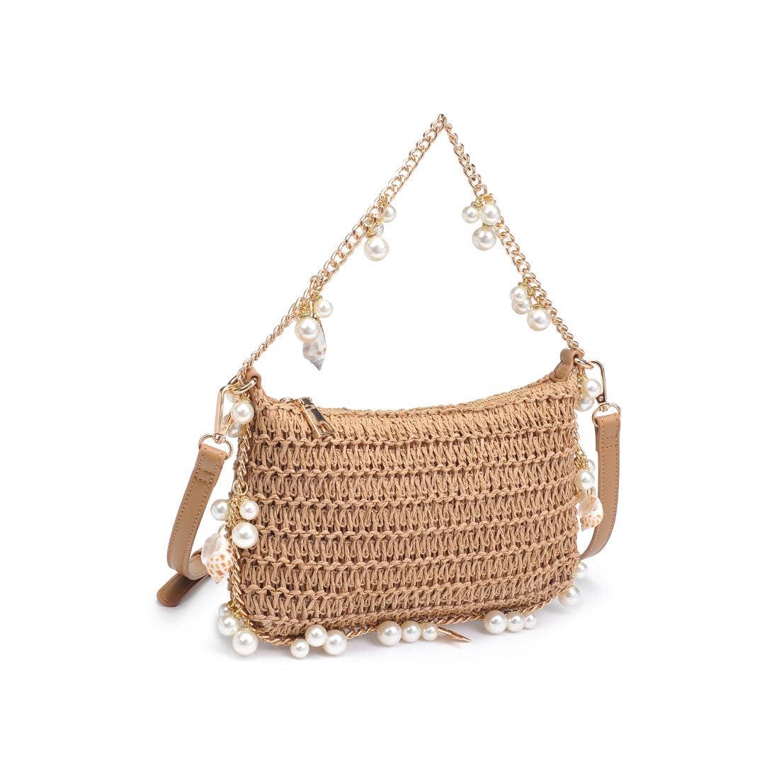 Shell Charm Raffia Handbag | Natural