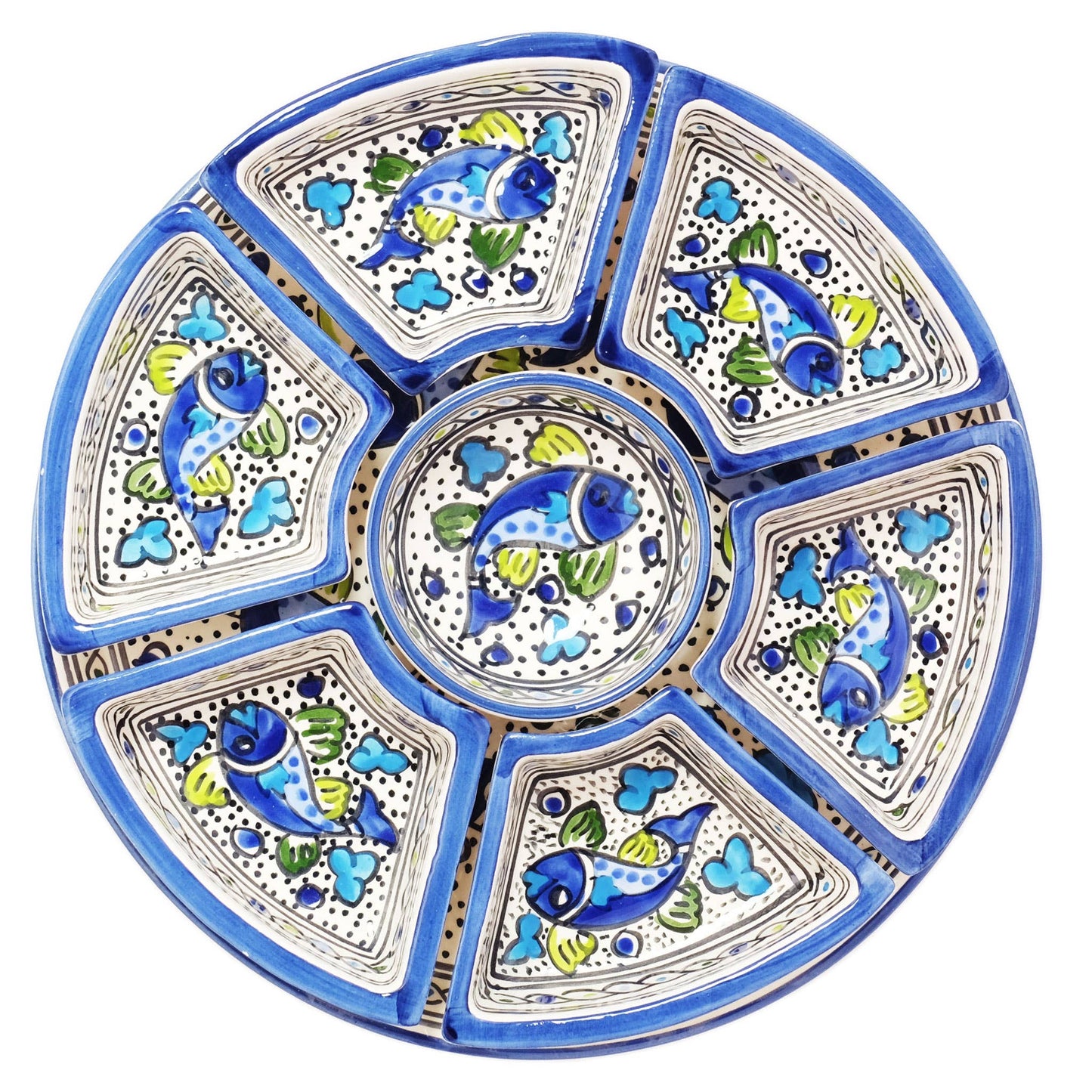 Hand Painted Ceramic Tapas Chip and Dip Server