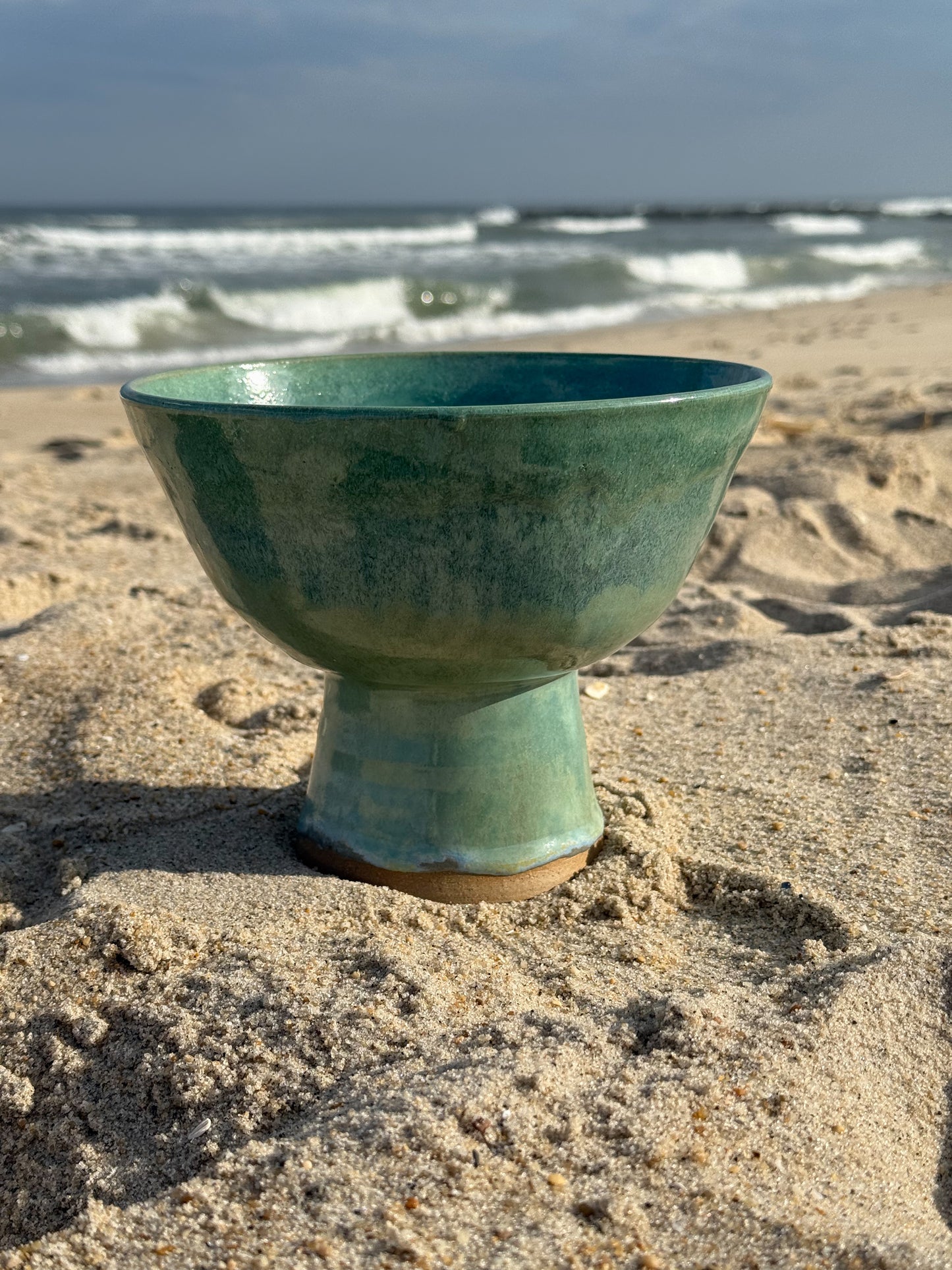 Handmade Ceramic Pedestal Bowl | Seafoam Green
