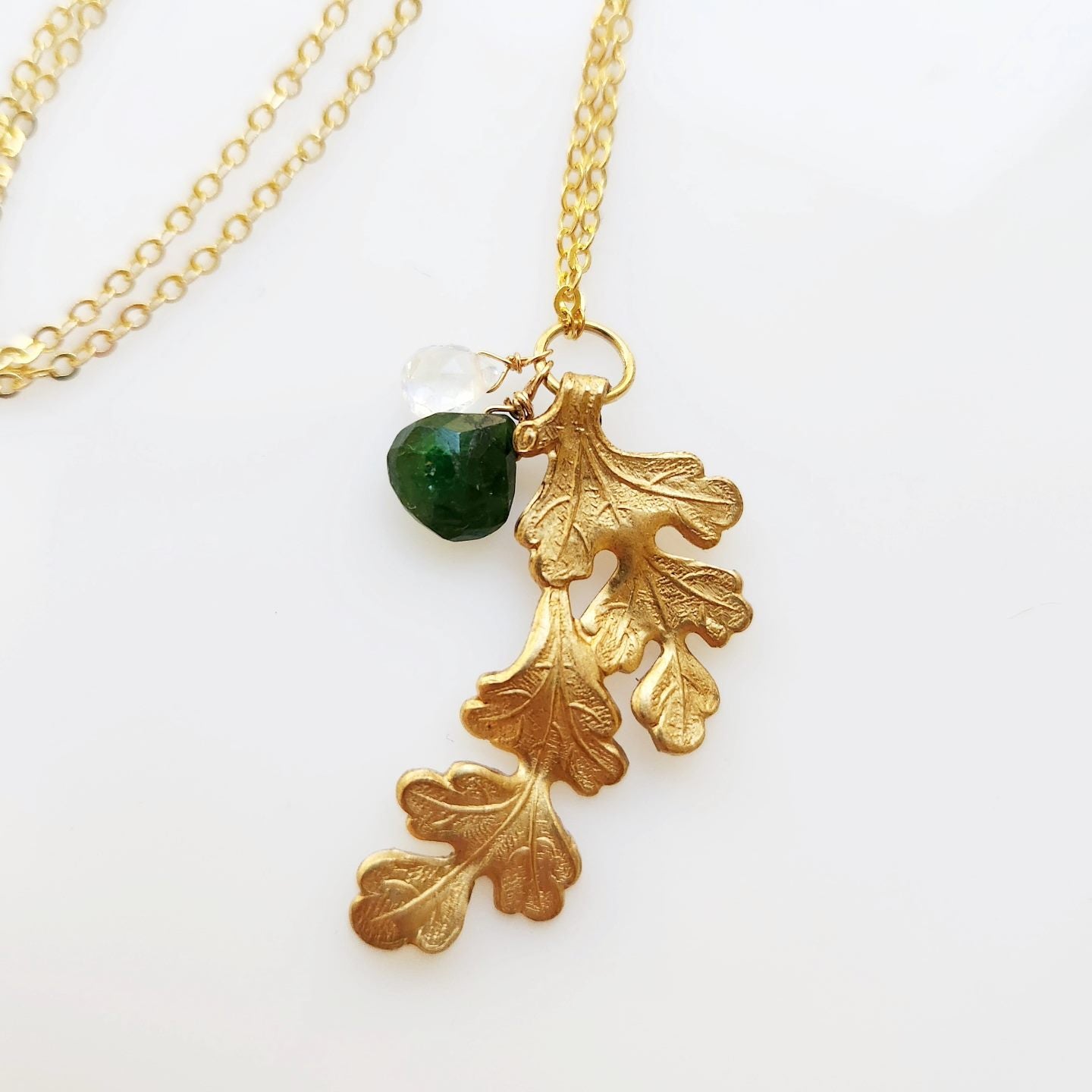 Tsavorite + Moonstone Oak Cluster Necklace