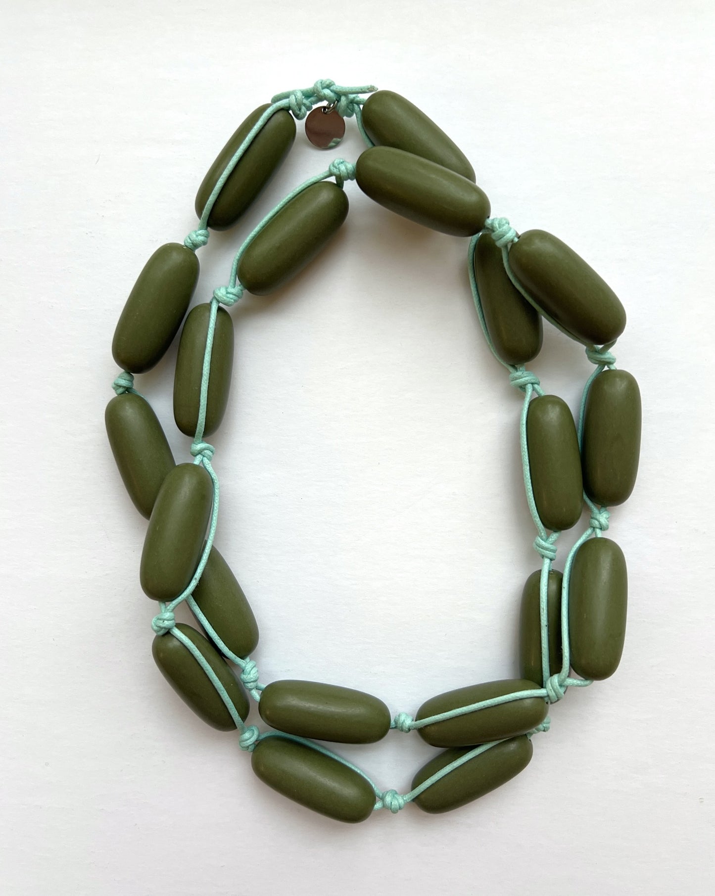 Resin Macrame Necklace | Utility on Light Blue Cord