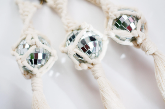 Party Keychain | Macrame + Disco Ball | Cream