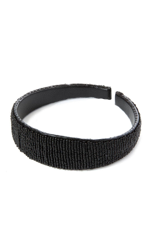 Headband | Beaded + Leather | Black