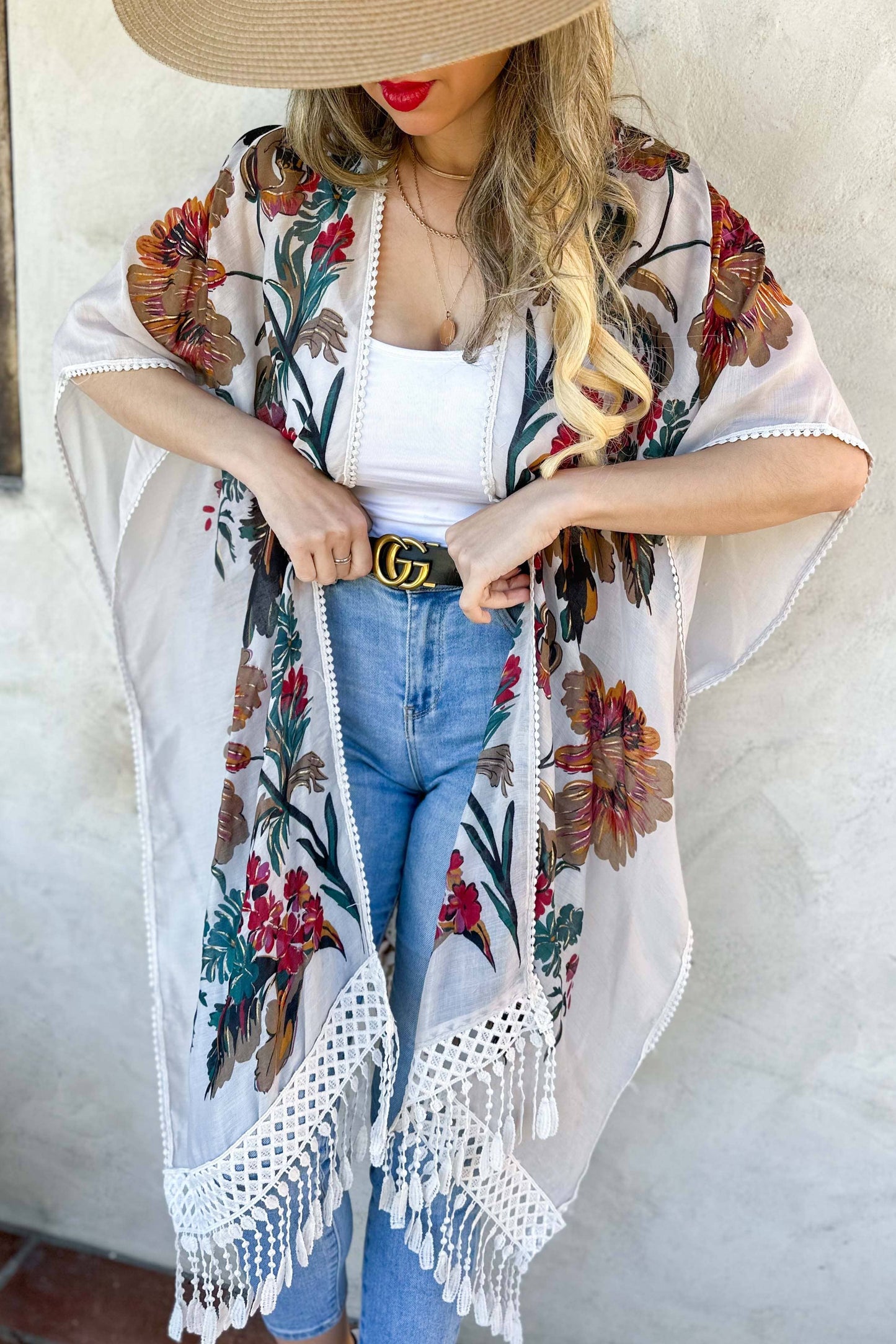 Kimono | White Lace Floral