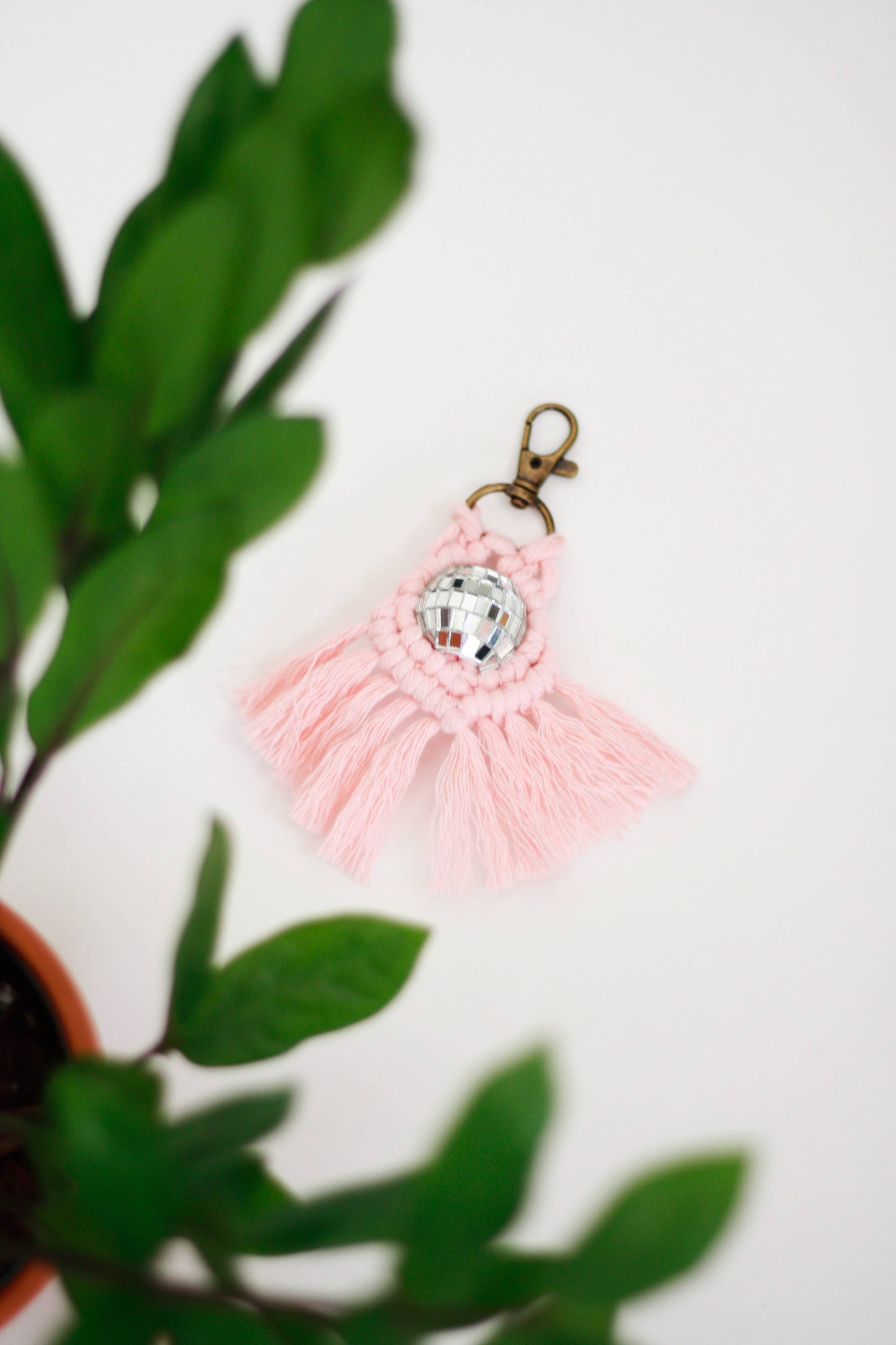 Dreamer Keychain | Macrame + Disco Ball | Pink