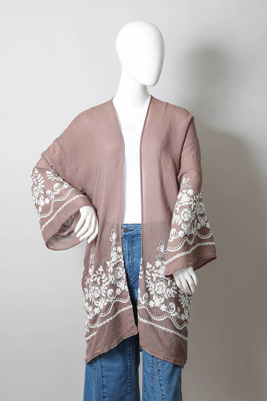 Kimono | Embroidered | Taupe